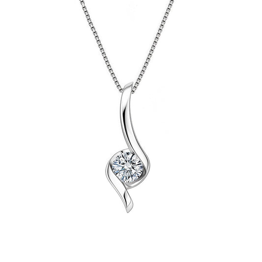 Alpenfluss Moissanit Halskette aus 925 Sterling Silber mit geschwungenem Anhänger