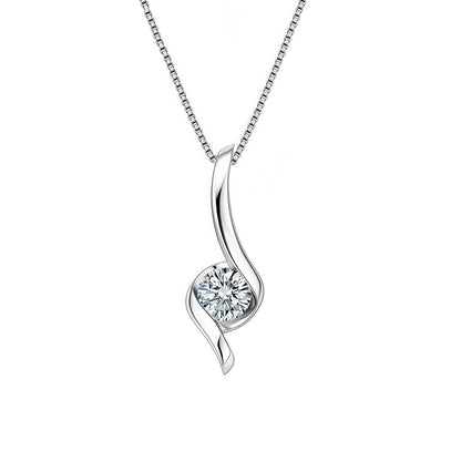 Alpenfluss Moissanit Halskette aus 925 Sterling Silber mit geschwungenem Anhänger