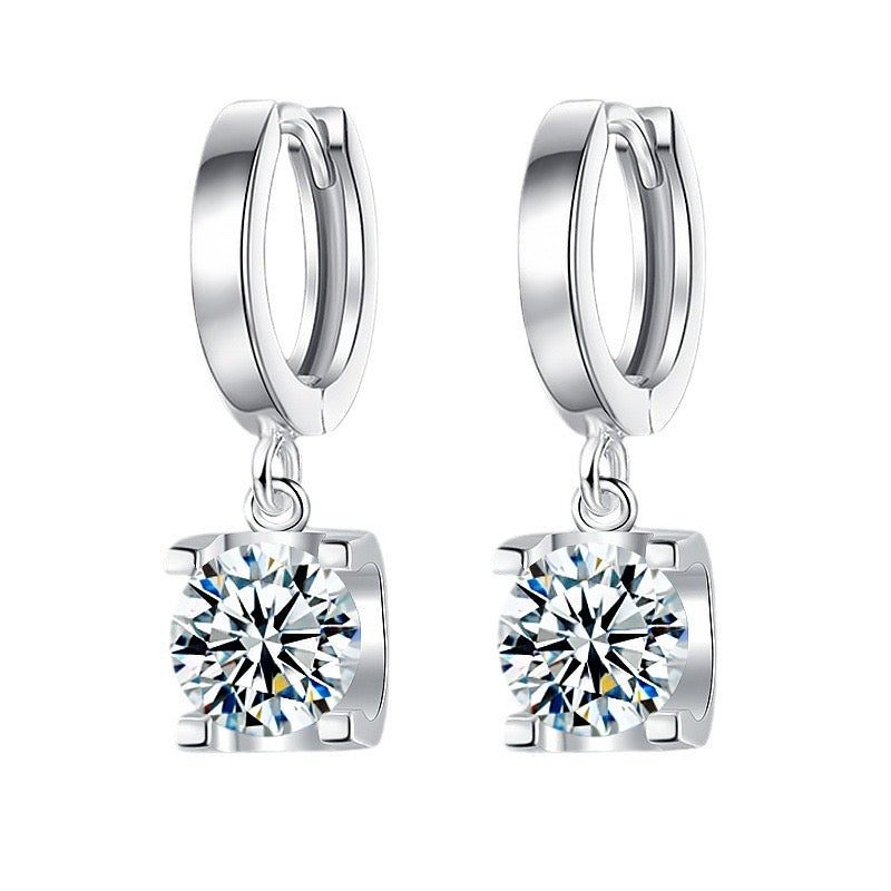 Morgenlicht Moissanit Creolen aus 925 Silber mit 1 CT Solitär