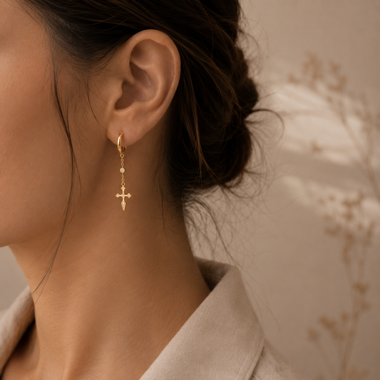 Lichtkreuz Ohrringe aus 18K vergoldetem 925 Sterling Silber mit Kreuzanhänger