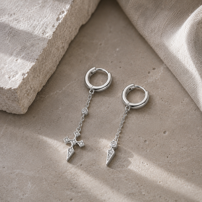Silberne Lichtkreuz Ohrringe aus 925 Sterling Silber mit Zirkonia und Kreuzanhänger