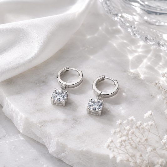 Seren Moissanit Ohrringe aus 925 Sterling Silber mit je einem runden 1 ct Moissanit